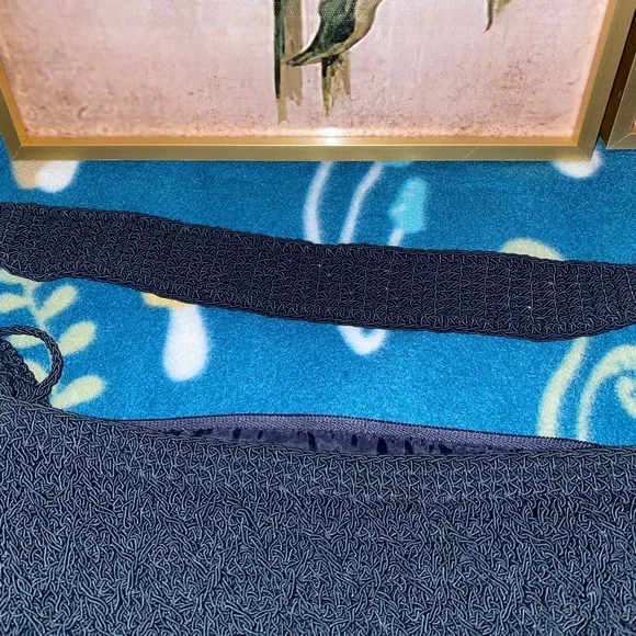 Vintage Nylon Knit Navy Blue Purse with attached change purse - Picture 5 of 13